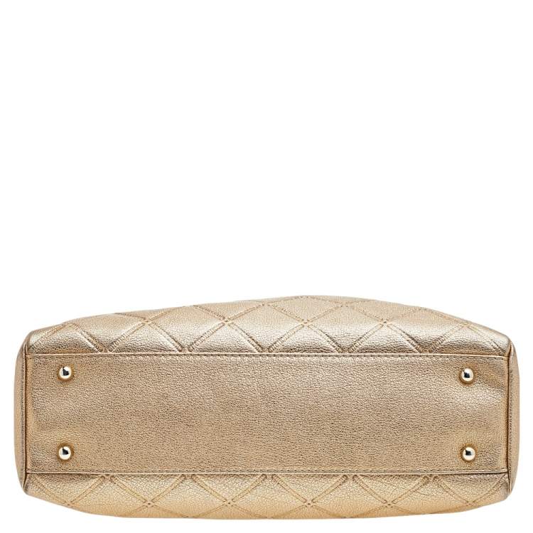 Pre Owned CH Carolina Herrera Gold Diamond Leather Chain Shopper Tote