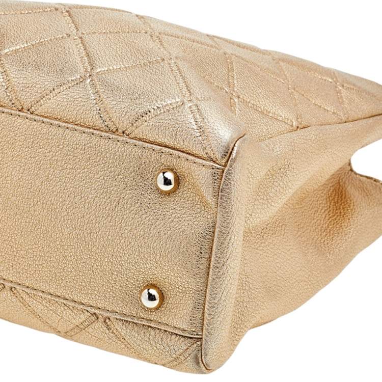 Pre Owned CH Carolina Herrera Gold Diamond Leather Chain Shopper Tote