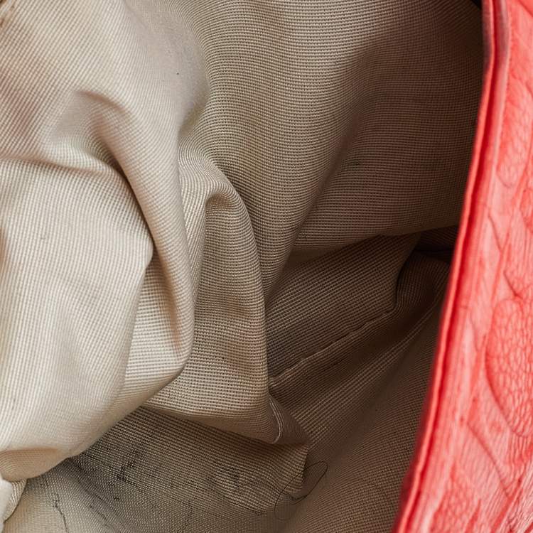 Pre Owned Carolina Herrera Orange Monogram Embossed Leather Bow Flap Shoulder Bag