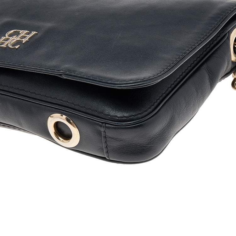 Pre Owned Carolina Herrera Black Leather Flap Shoulder Bag