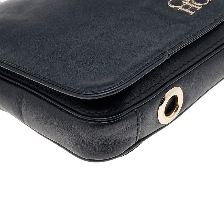 Pre Owned Carolina Herrera Black Leather Flap Shoulder Bag