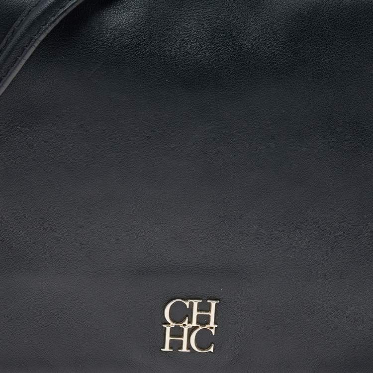 Pre Owned Carolina Herrera Black Leather Flap Shoulder Bag