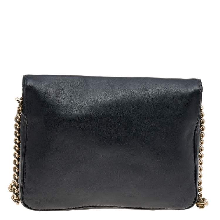 Pre Owned Carolina Herrera Black Leather Flap Shoulder Bag