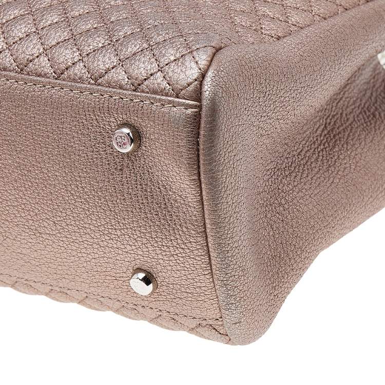 Pre Owned Carolina Herrera Metallic Rose Gold Micro Quilted Leather Chain Tote
