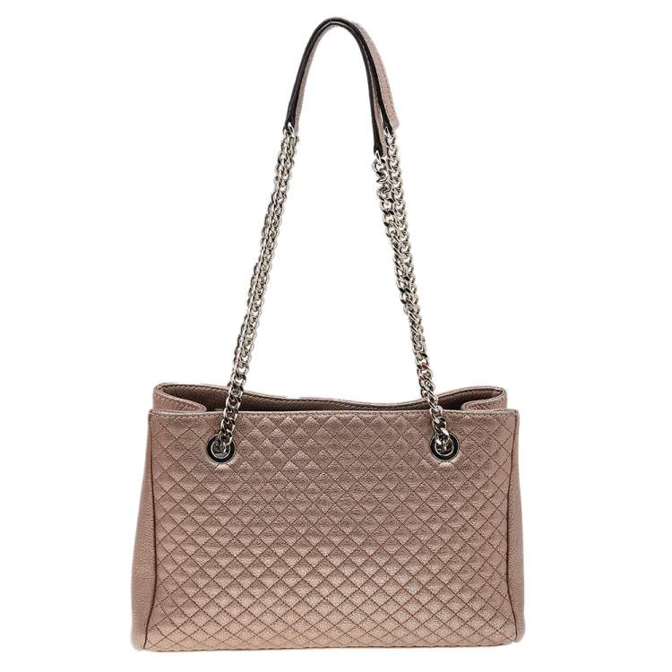Pre Owned Carolina Herrera Metallic Rose Gold Micro Quilted Leather Chain Tote