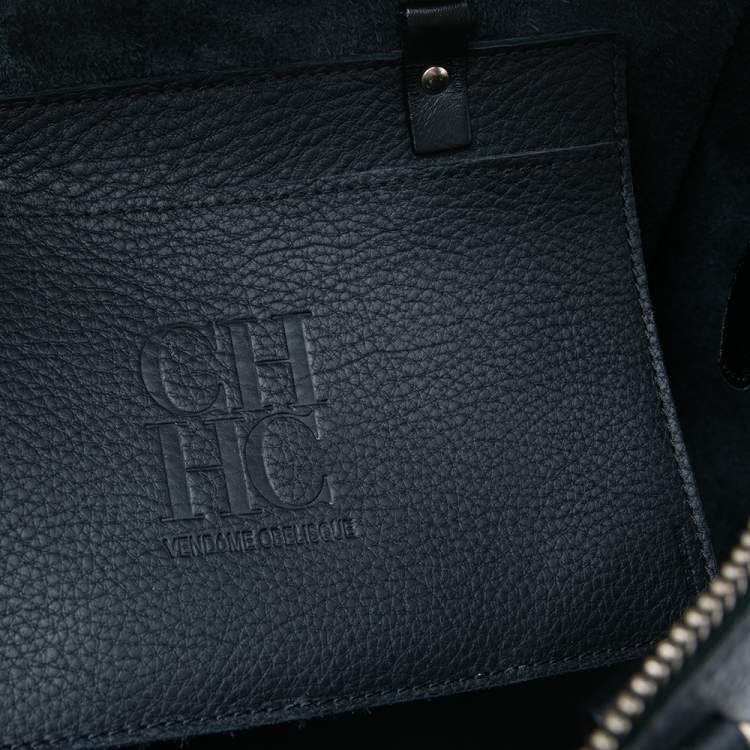 Pre Owned Carolina Herrera Black Monogram Embossed Leather Vendome Tote