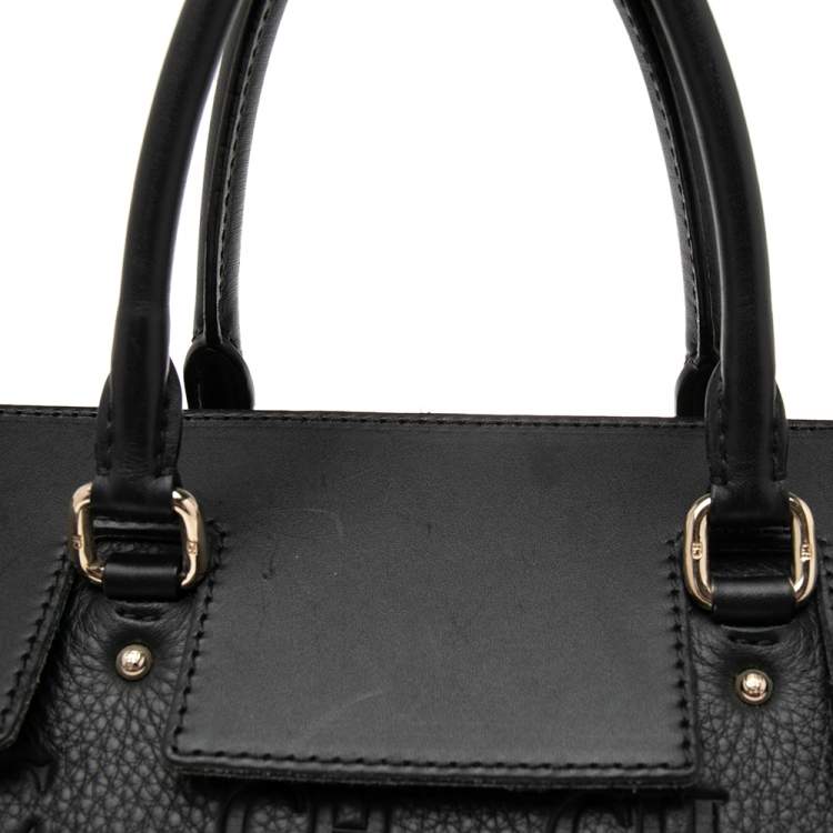 Pre Owned Carolina Herrera Black Monogram Embossed Leather Vendome Tote