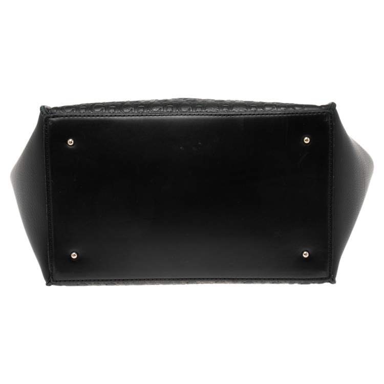 Pre Owned Carolina Herrera Black Monogram Embossed Leather Vendome Tote