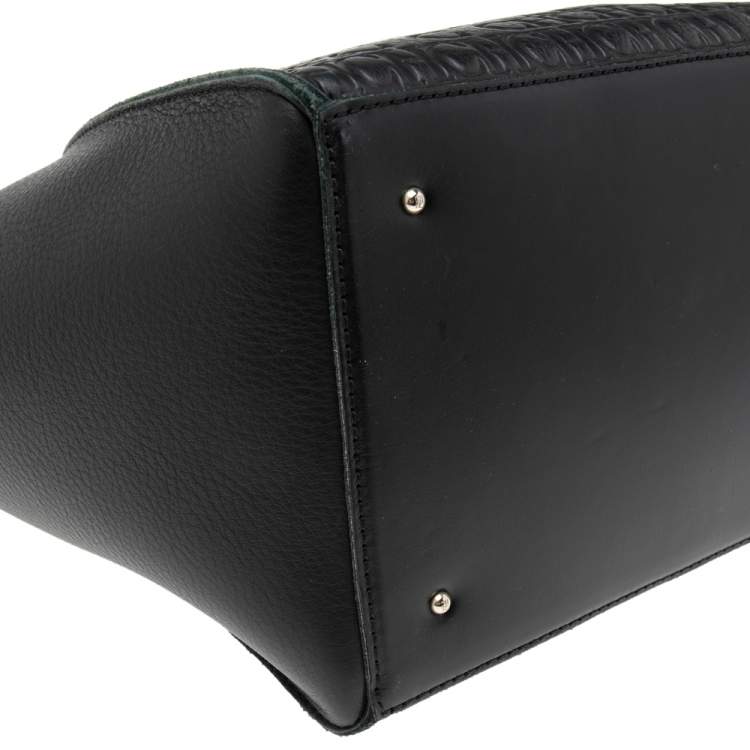 Pre Owned Carolina Herrera Black Monogram Embossed Leather Vendome Tote