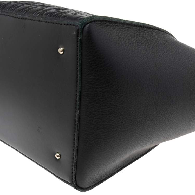 Pre Owned Carolina Herrera Black Monogram Embossed Leather Vendome Tote