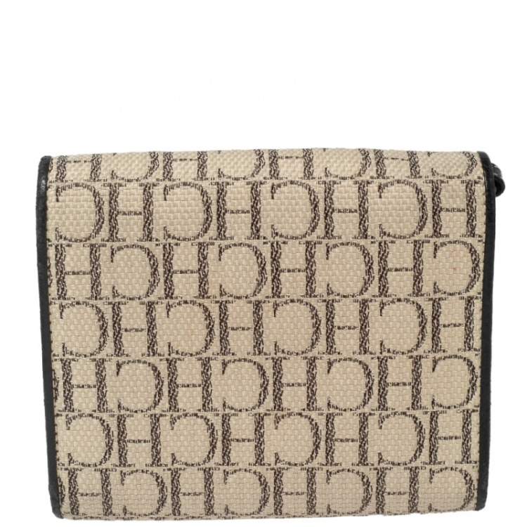 Pre Owned Carolina Herrera Cream/Black Signature Canvas Leather Trifold Wallet