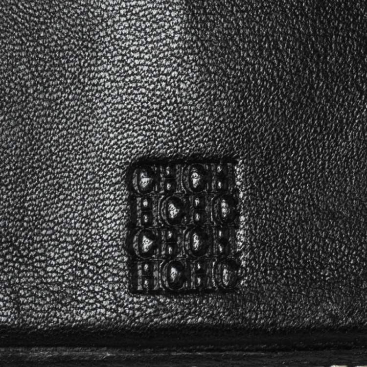 Pre Owned Carolina Herrera Cream/Black Signature Canvas Leather Trifold Wallet