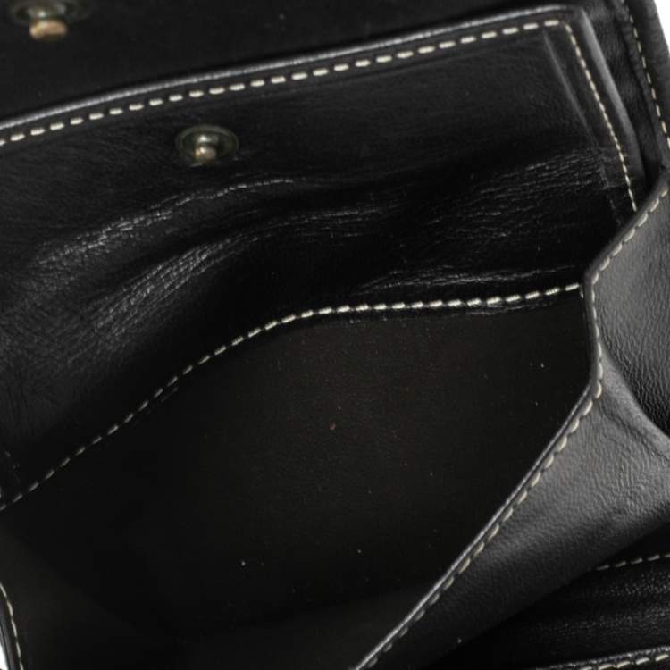 Pre Owned Carolina Herrera Cream/Black Signature Canvas Leather Trifold Wallet