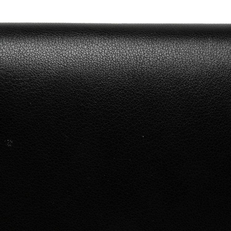 Pre Owned Carolina Herrera Black Leather Logo Metal Flap Clutch