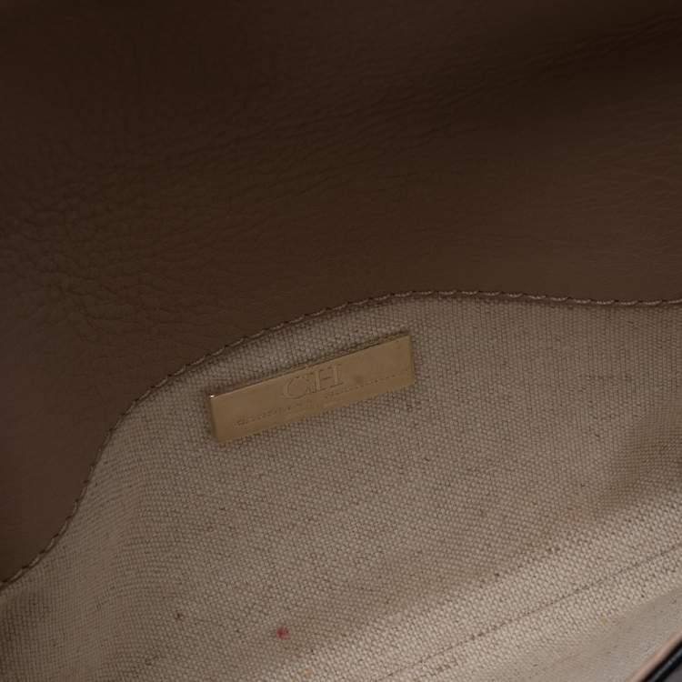 Pre Owned Carolina Herrera Black Leather Logo Metal Flap Clutch