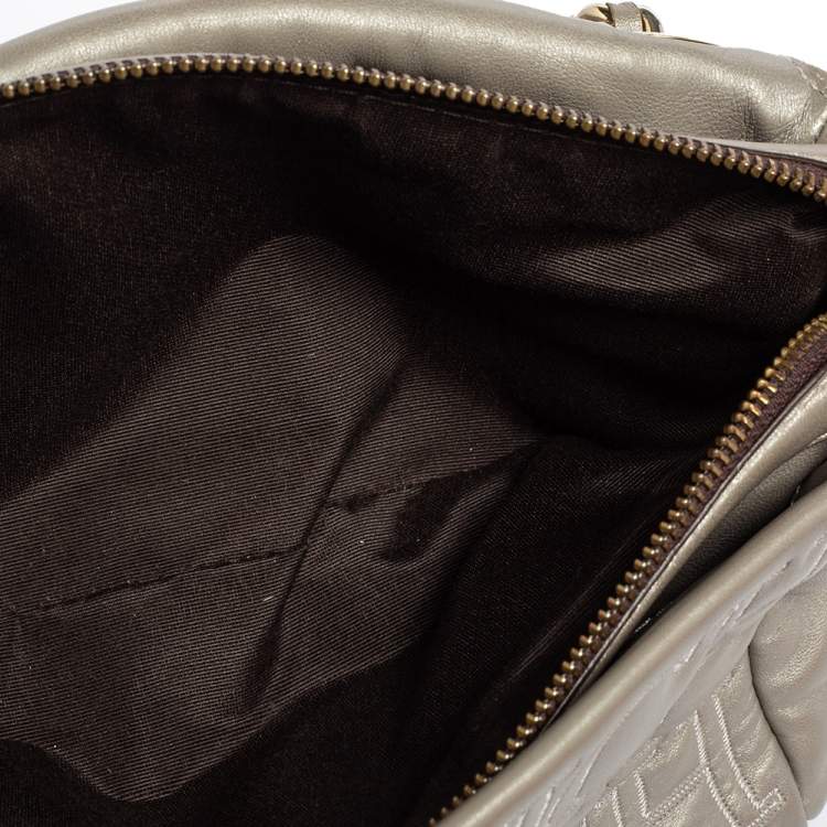 Pre Owned Carolina Herrera Grey Embossed Leather Flap Shoulder Bag