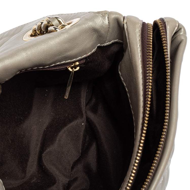 Pre Owned Carolina Herrera Grey Embossed Leather Flap Shoulder Bag