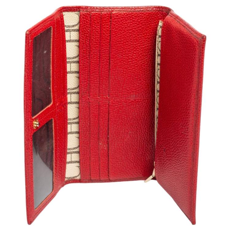 Pre Owned Carolina Herrera Beige/Red Monogram Coated Canvas and Leather Continental Wallet