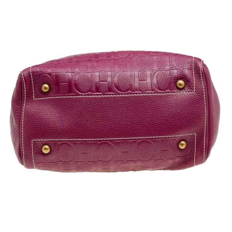 Pre Owned Carolina Herrera Purple Monogram Embossed Leather Andy Tote