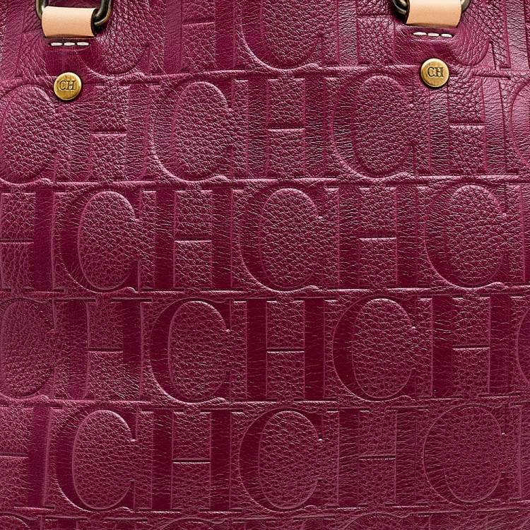 Pre Owned Carolina Herrera Purple Monogram Embossed Leather Andy Tote