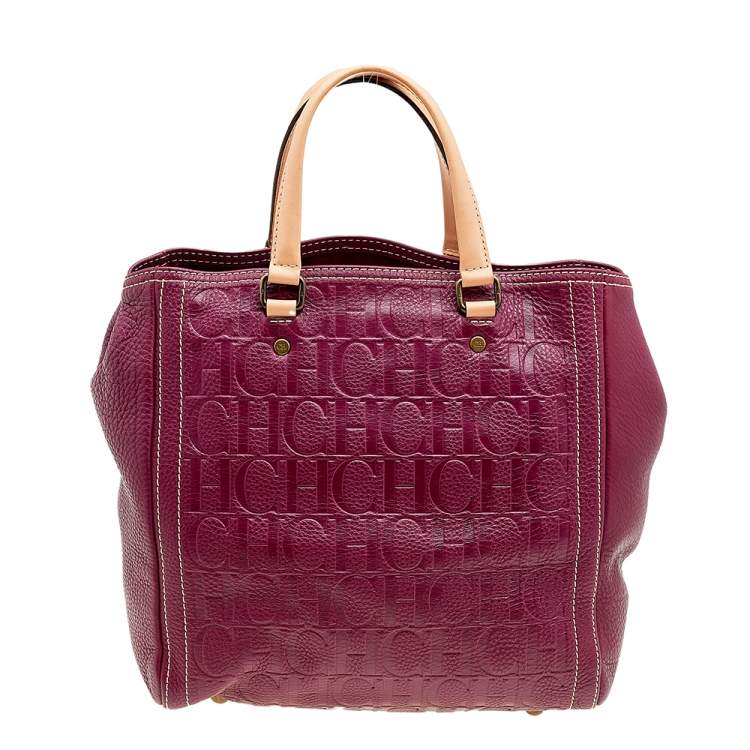 Pre Owned Carolina Herrera Purple Monogram Embossed Leather Andy Tote
