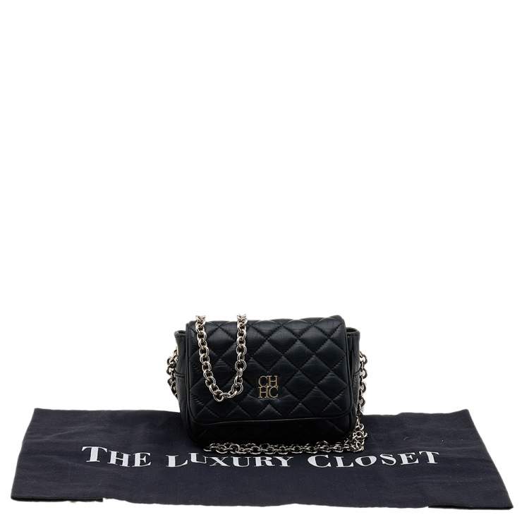 Pre Owned Carolina Herrera Black Quilted Leather Chain Shoulder Bag