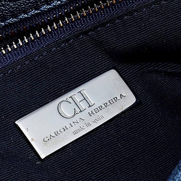 Pre Owned Carolina Herrera Blue Quilted Leather Flap Shoulder Bag