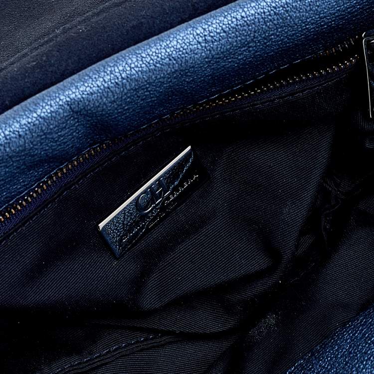 Pre Owned Carolina Herrera Blue Quilted Leather Flap Shoulder Bag