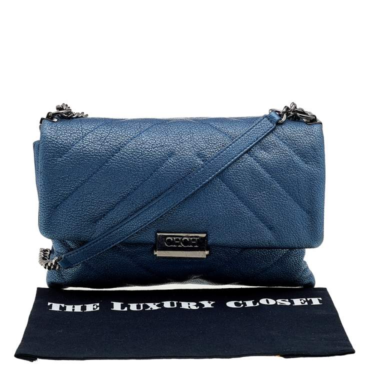 Pre Owned Carolina Herrera Blue Quilted Leather Flap Shoulder Bag