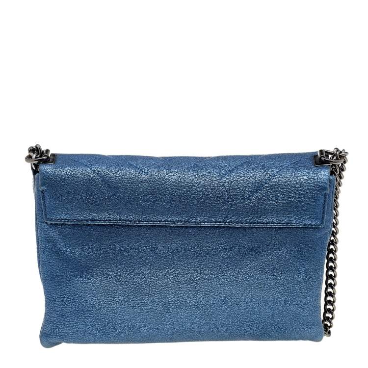 Pre Owned Carolina Herrera Blue Quilted Leather Flap Shoulder Bag