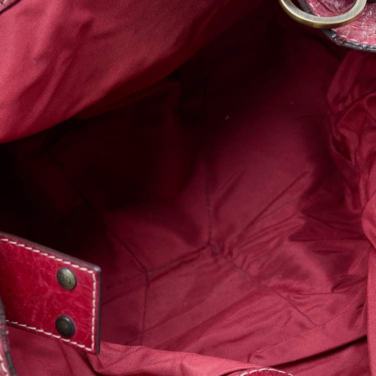 Pre Owned Carolina Herrera Red/Gold Monogram Embossed Leather Chain Tote