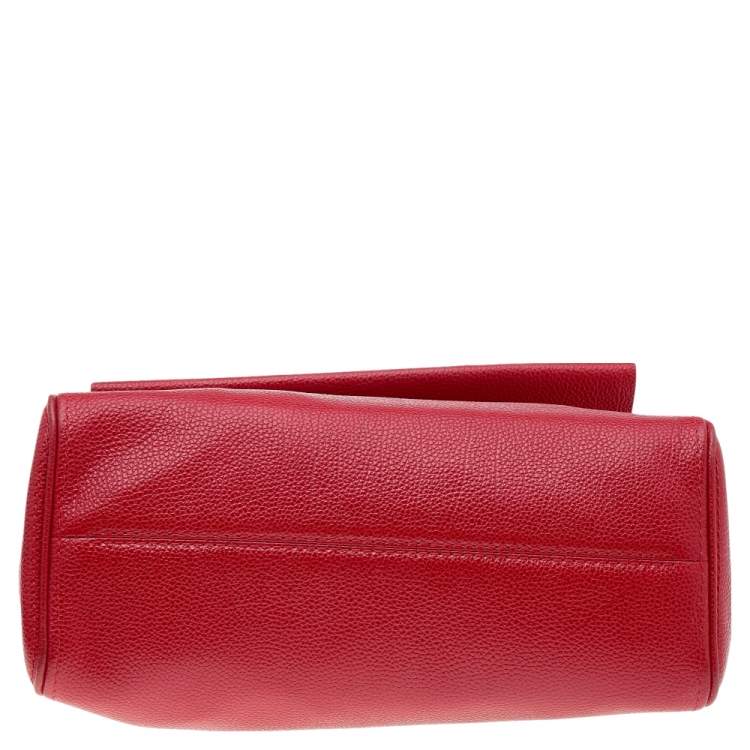Pre Owned Carolina Herrera Red Leather Minuetto Flap Top Handle Bag
