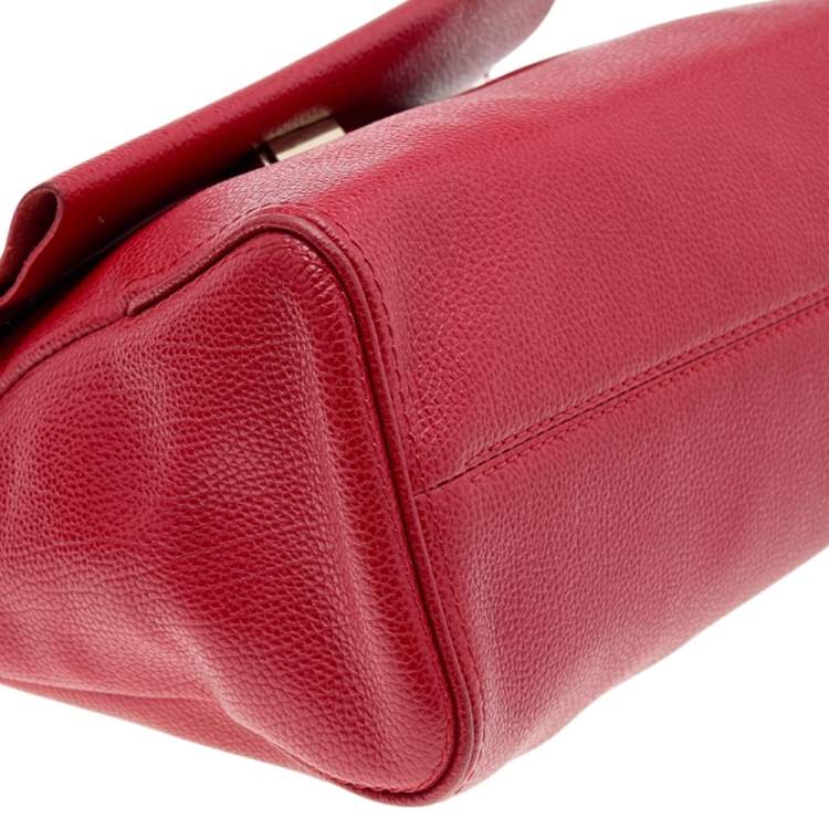 Pre Owned Carolina Herrera Red Leather Minuetto Flap Top Handle Bag