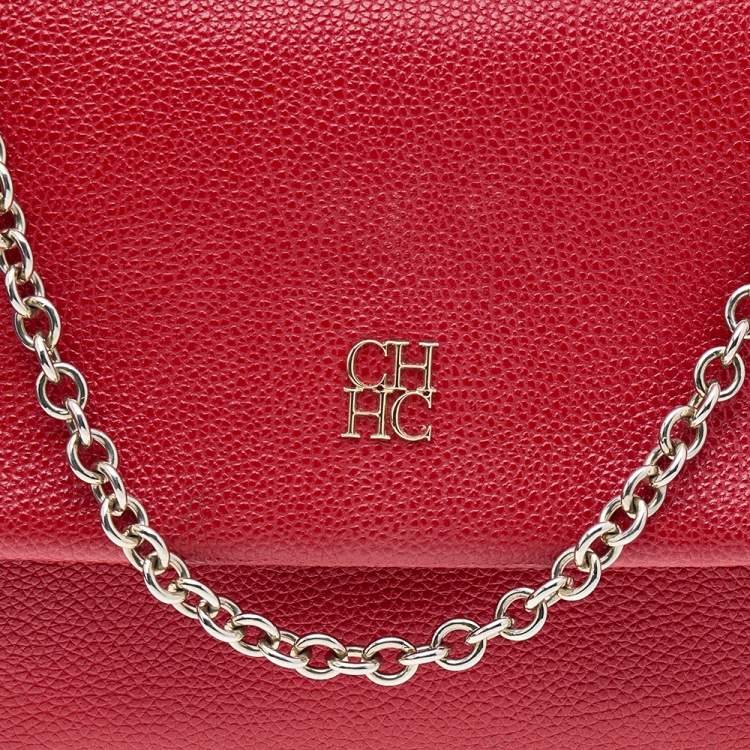 Pre Owned Carolina Herrera Red Leather Minuetto Flap Top Handle Bag