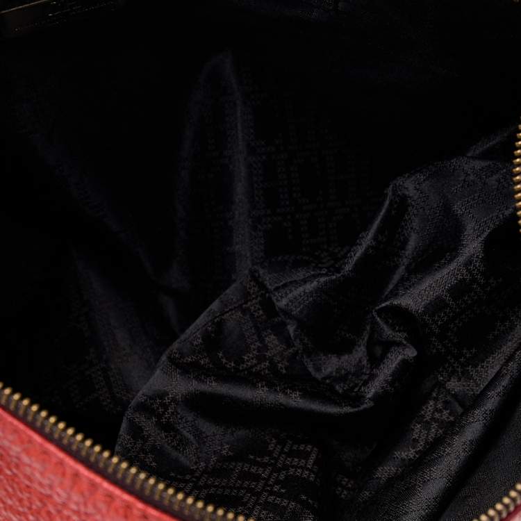 Pre Owned Carolina Herrera Orange Leather Zip Chain Hobo