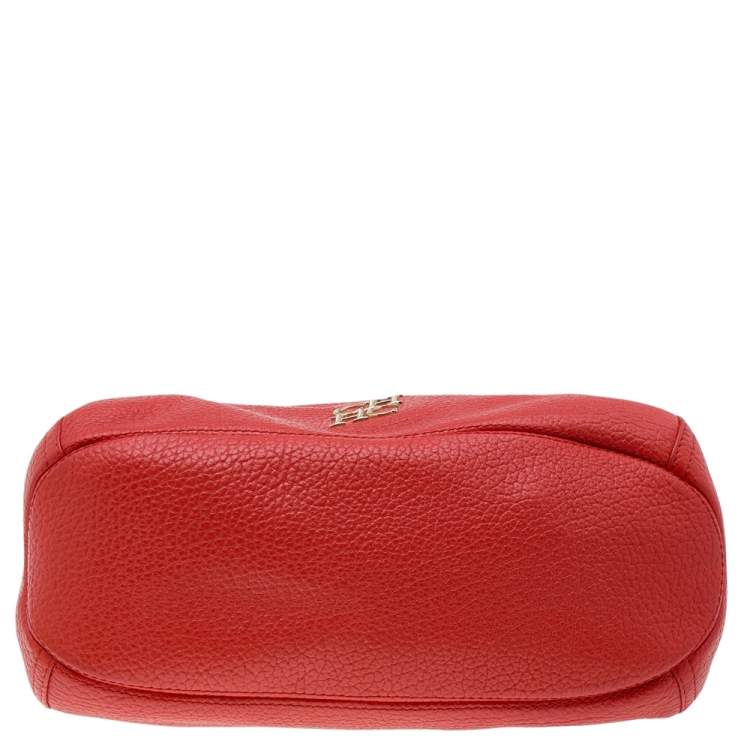 Pre Owned Carolina Herrera Orange Leather Zip Chain Hobo