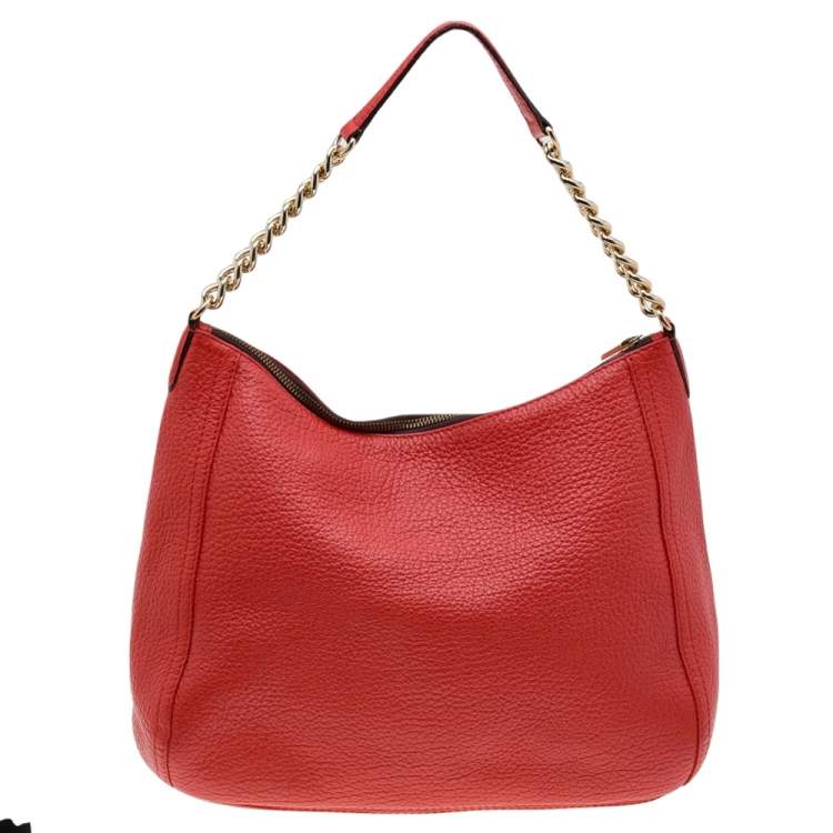 Pre Owned Carolina Herrera Orange Leather Zip Chain Hobo