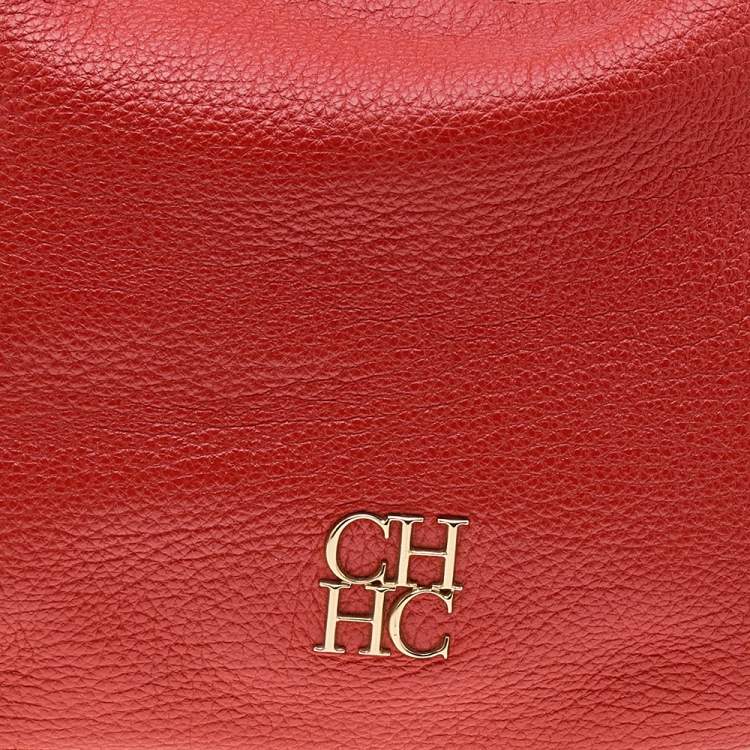 Pre Owned Carolina Herrera Orange Leather Zip Chain Hobo