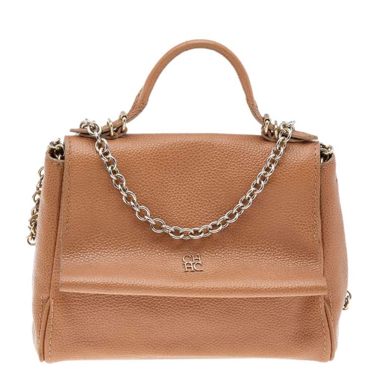 Pre Owned Carolina Herrera Brown Leather Minuetto Top Handle Bag