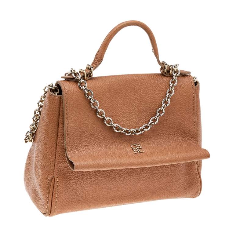 Pre Owned Carolina Herrera Brown Leather Minuetto Top Handle Bag