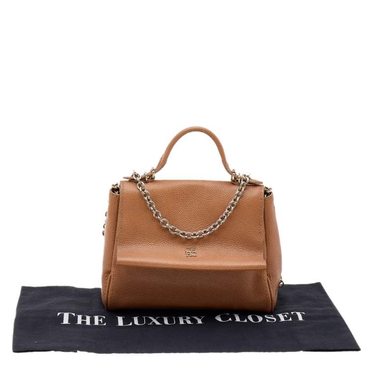 Pre Owned Carolina Herrera Brown Leather Minuetto Top Handle Bag