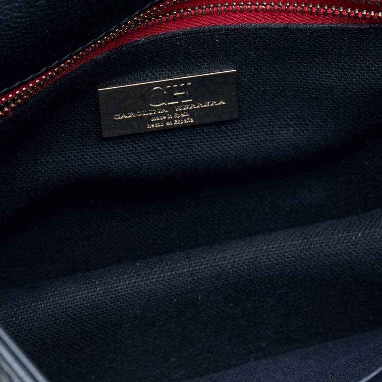 Pre Owned Carolina Herrera Black Quilted Textured Leather Flap Shoulder Bag