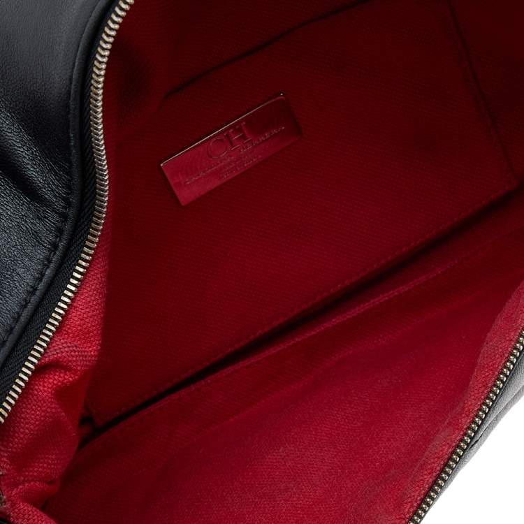 Pre Owned Carolina Herrera Black Quilted Leather Front Zip Crossbody Bag