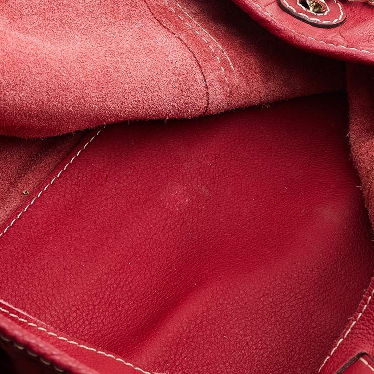 Pre Owned Carolina Herrera Red Monogram Embossed Leather Chain Tote