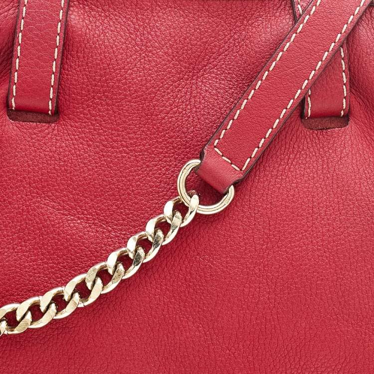 Pre Owned Carolina Herrera Red Monogram Embossed Leather Chain Tote