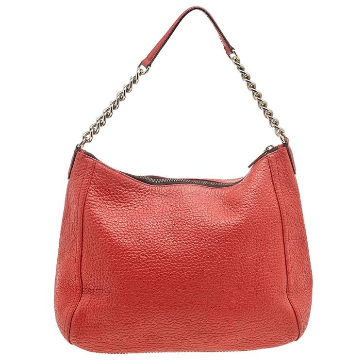 Pre Owned Carolina Herrera Orange Leather Chain Hobo