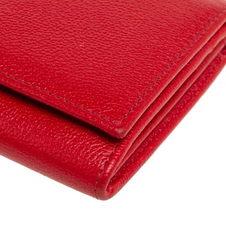 Pre Owned Carolina Herrera Red Leather Logo Flap Continental Wallet