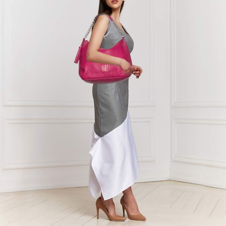 Pre Owned Carolina Herrera Pink Leather Zip Hobo