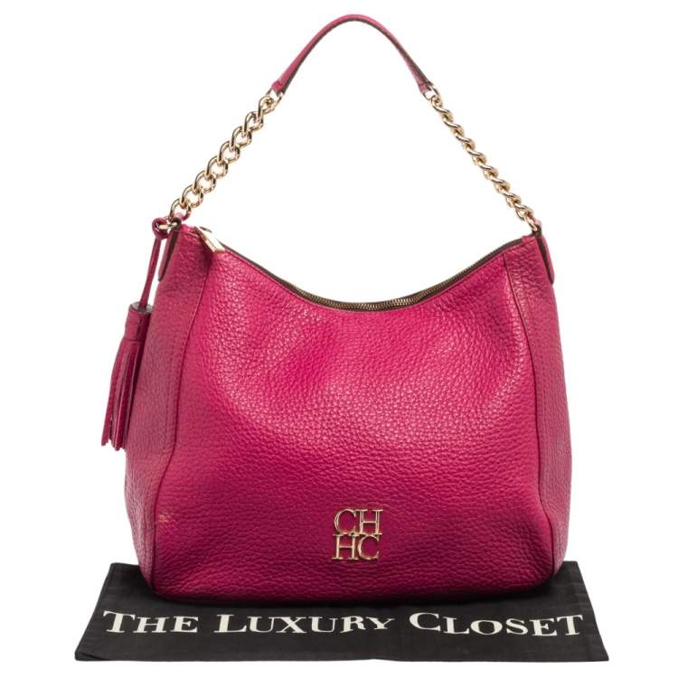 Pre Owned Carolina Herrera Pink Leather Zip Hobo