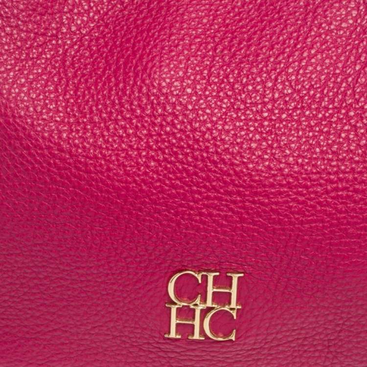 Pre Owned Carolina Herrera Pink Leather Zip Hobo